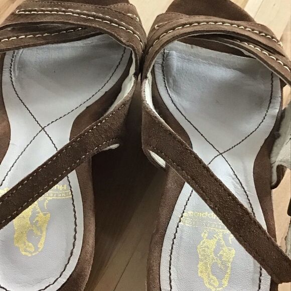 HUSH Puppies brown suede heeled sling back sandals wedges comfy stylish size 7 - Picture 7 of 15